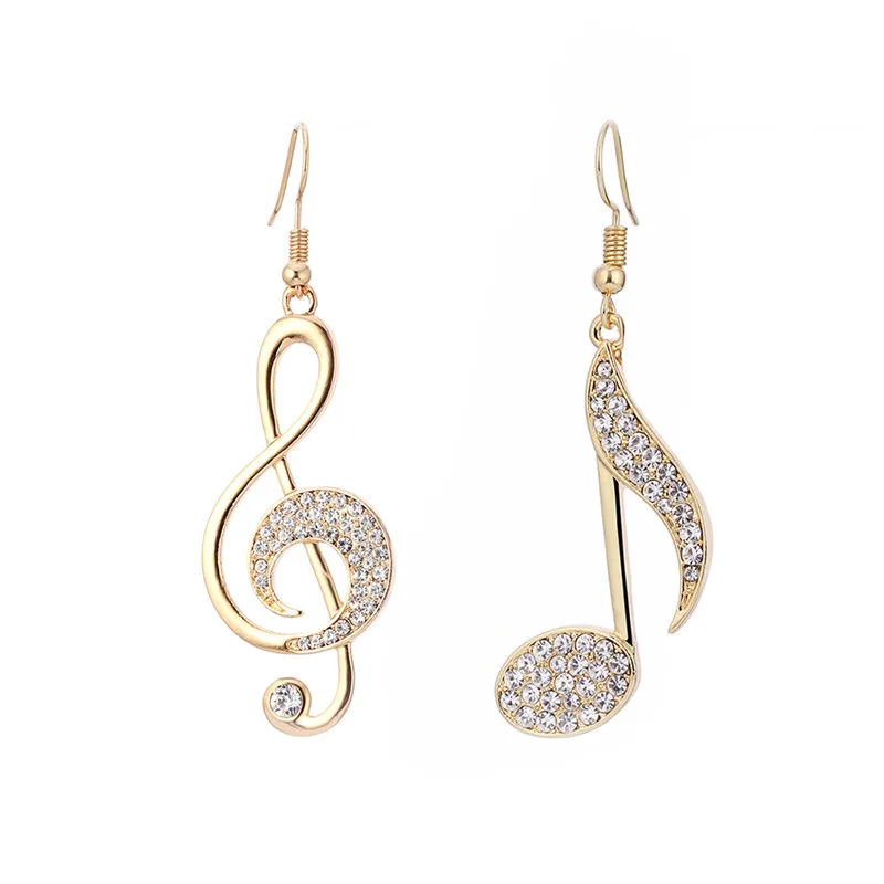 Gold Color Золотые серебряные серьги-капли с музыкальными нотами, полная CZ прозрачная кристаллическая серьга, музыкальные веера, большие серьги для женщин, модное ювелирное изделие - Окраска металла: Gold Color