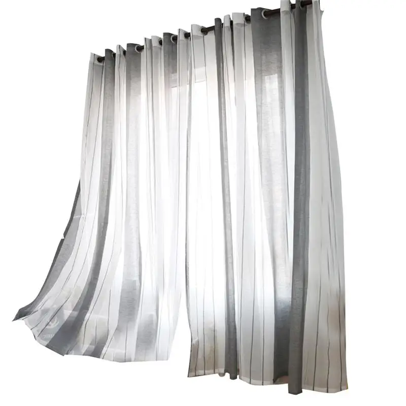 Льняные прозрачные оконные шторы в Вертикальную Полоску, тюль с кармашком, вуаль, занавески для спальни, гостиной, 100x250 см