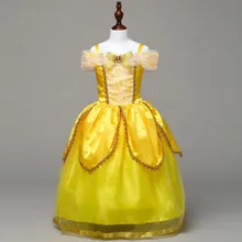 Детское платье для девочек с открытыми плечами и желтым бантом; вечерние платья принцессы; платье для костюмированной вечеринки для От 1 до 13 лет; платье для девочек