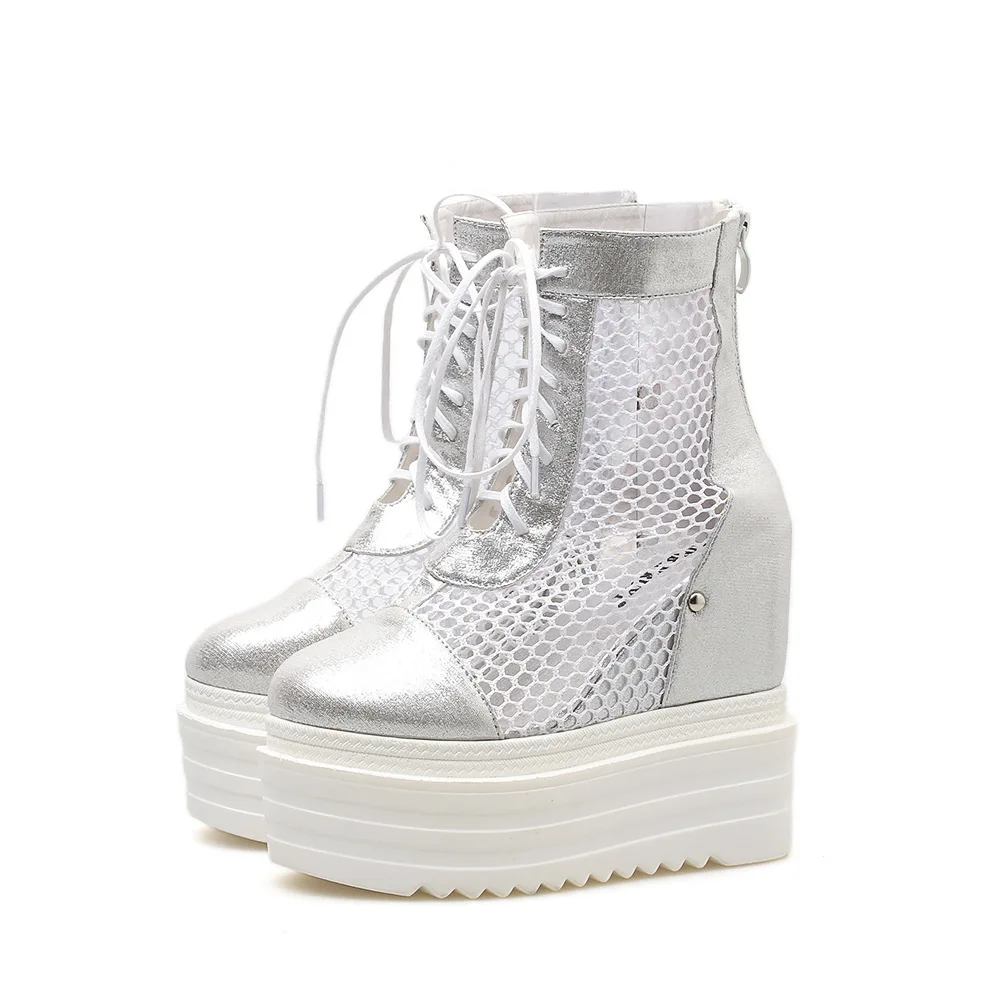 

POADISFOO 2018 Summer New high-rise Cool Boots Mesh Lacing thick-soled Muffin high-heeled Sandals JXQ-803-31