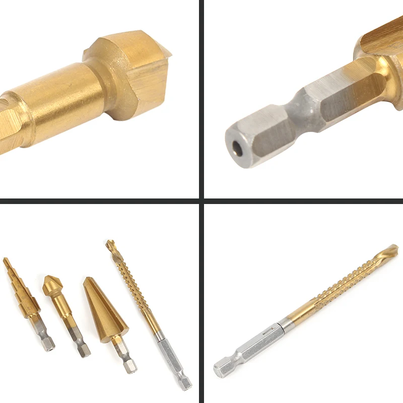 4pc Mixed Drill Set Saw Drill Step Drill Cone Cut and Countersink Bit Set