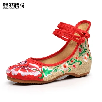 

New Arrive Old Peking Cloth Embroidery Women Shoes Chinese Flats Mary Janes Casual Walking Dance Soft Shoes Woman Plus Size 41