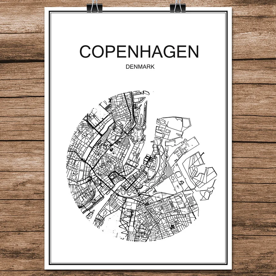 

COPENHAGEN Denmark Famous World City Street Map Print Poster Abstract Coated Paper Cafe Living Room Home Decoration Wall Sticker