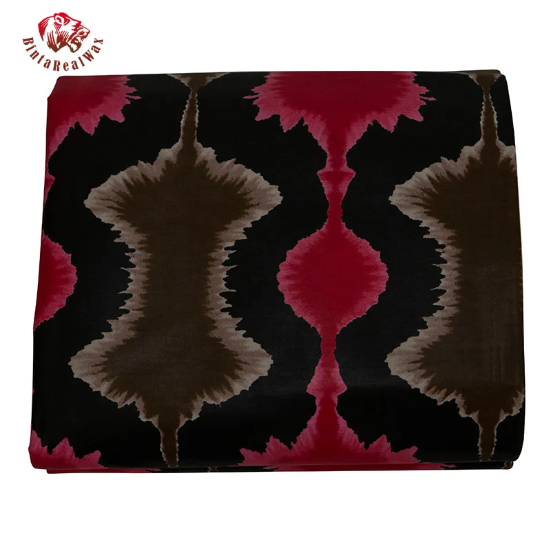 Анкара Африканский Воск печатная ткань BintaRealWax Африканский парафинированный хлопок ткань красный и черный и коричневый Анкара Африканский батик 24FS1257