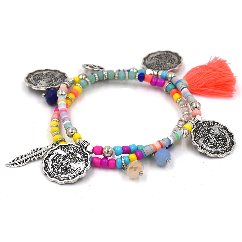 New Bohemia sea beach seed beads bracelets Pink tassels charm bracelet Boho Charms bangle Bracelets