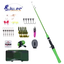 ILure, телескопическая катушка для удочки, комбинированный полный комплект, Детский набор удочек+ спиннинговая катушка+ леска, приманка, крючок с рыболовной коробкой, Pesca