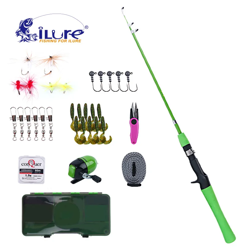 

iLure Telescopic Fishing Rod Reel Combo Full Kit Children Fishing Rod Set+Spinning Reel+Line Lures Hook with Fishing Box Pesca