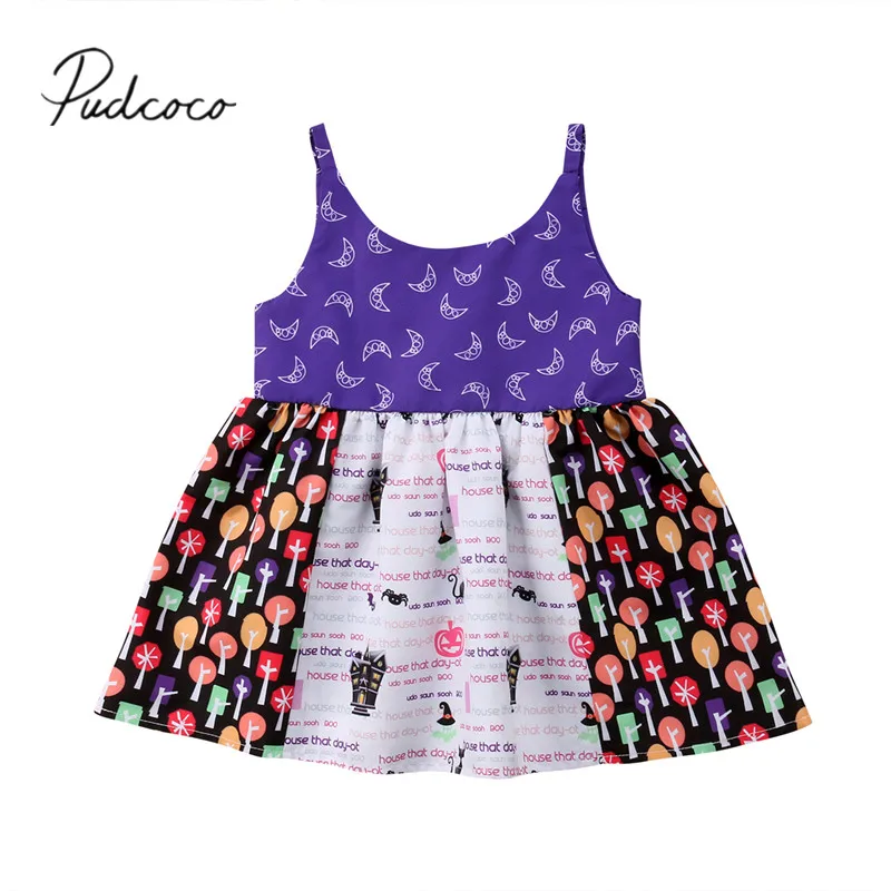 

2018 Brand New Halloween Party Summer Toddler Kids Baby Girls Dress Sleeveless Cartoon Patchwork Sundress Dress Outfit 6M-5Y