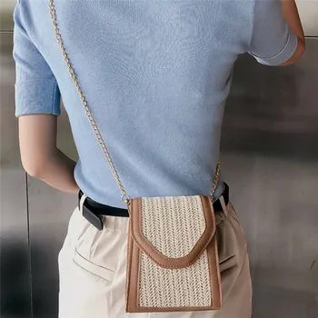 

Women's Straw Chain Bag New Fashionable Rattan Woven Messenger Mini Small Pack Ladies' Crossbody Purse Shoulder Bags Hot Selling