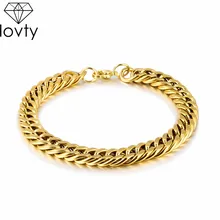 Lovty CZ нержавеющая сталь Снаряженная кубинская ссылка браслет позолоченный посеребренный хип хоп микро проложили CZ мужской браслет 22 см