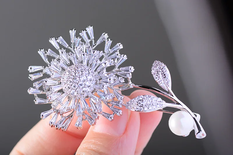 

Elegant Cubic Zircon Pearl Sun Flower Brooch Pin Women Party Bridal Wedding Jewelry R04259