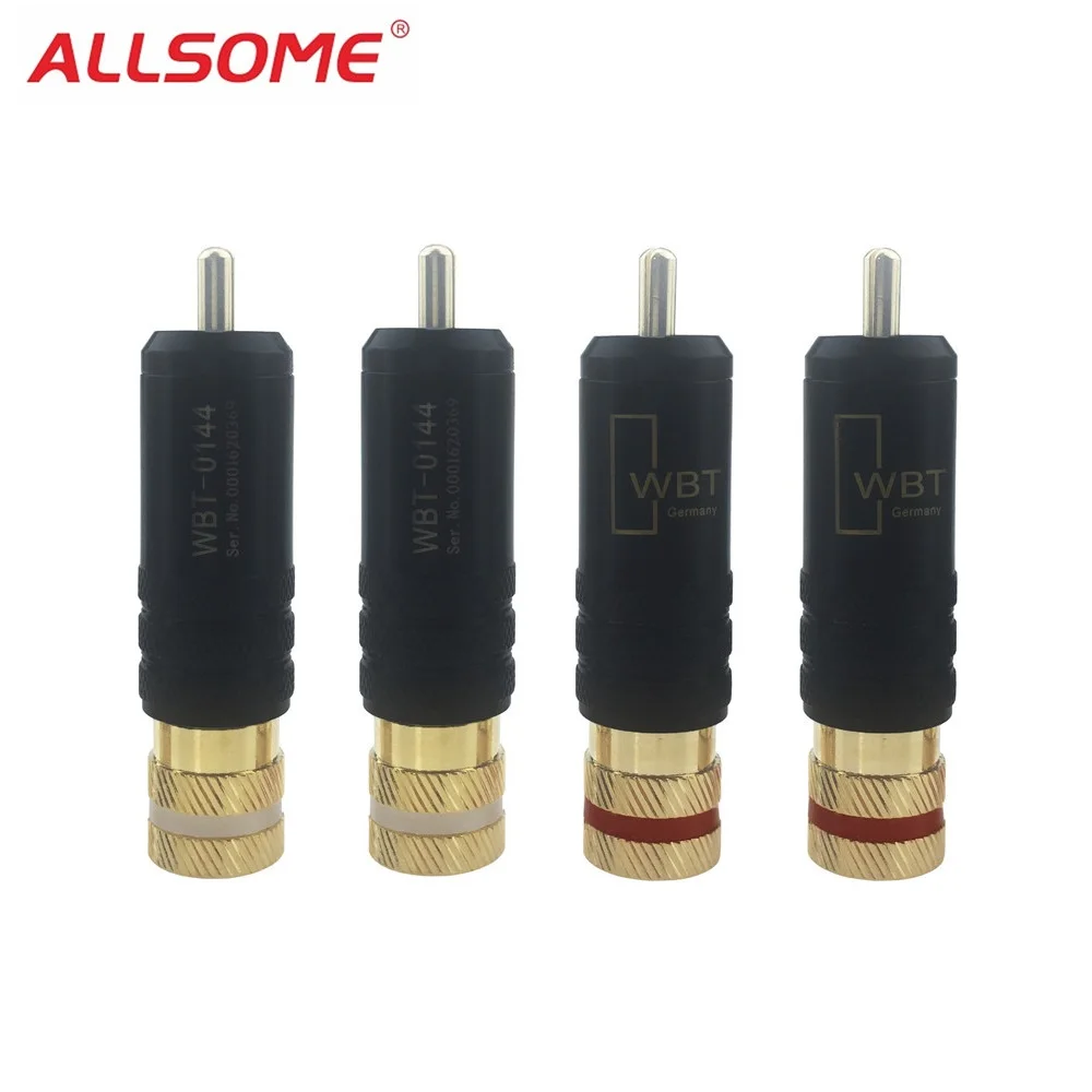 

ALLSOME 4pcs/Lot Gold Plated Copper RCA Plug Durable RCA Connector Screws Soldering Locking Audio Video WBT Plug WBT-0144 HT1653