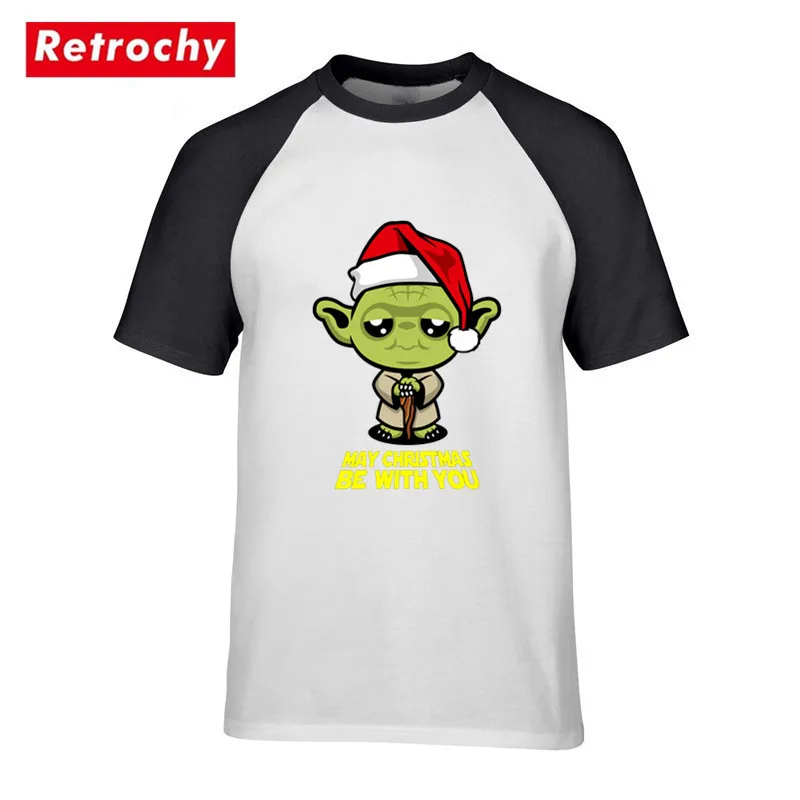 Футболка с надписью May Christmas be with you Мужская футболка Star Anime Wars Yoda хлопковые