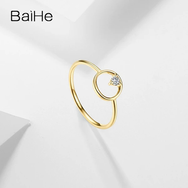 BAIHE Solid 14K желтое золото(AU585) 0.05CT сертифицировано H/SI круглые натуральные бриллианты свадебные женские классические ювелирные кольца