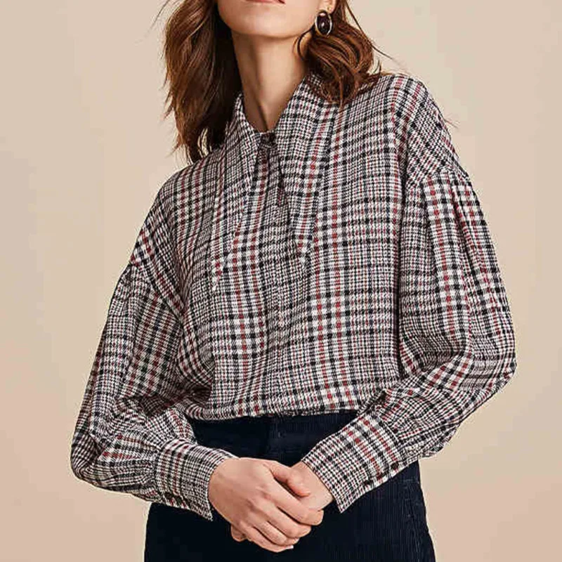 Goede LANMREM 2018 Nieuwe Mode Herfst Turn down Kraag Plaid Blouse Lantaarn Mouw Losse Eenvoudige Casual Temperament Vrouwen Shirt UA24802