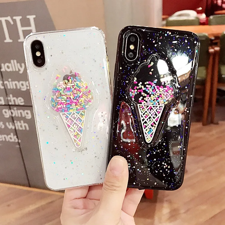 3D динамический мороженое чехол для Iphone X Модный сверкающий яркий задняя крышка Прекрасный мультфильм чехол для Iphone 6 7 8 плюс