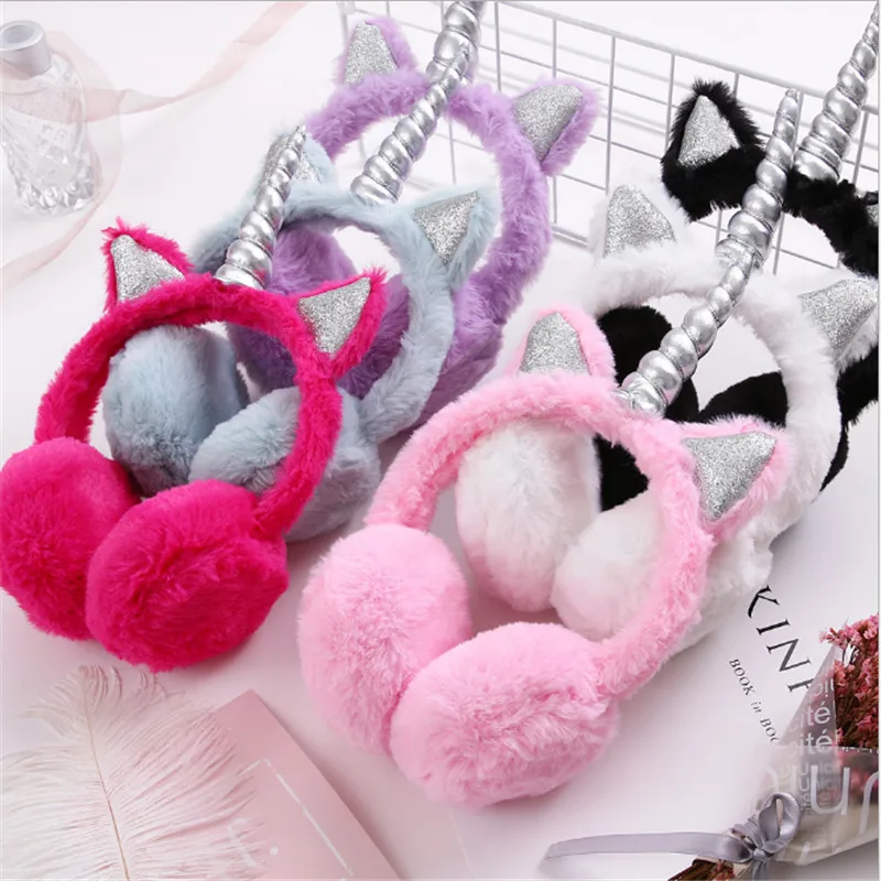 Winter Unicorn Plush Earmuffs Kids Fur Ear Warmer Girls Fashion Head Accessories