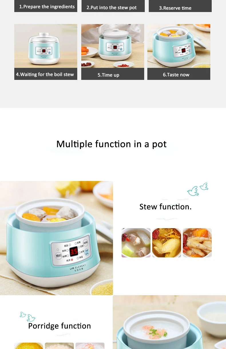 Kbxstart 120 Вт многофункциональная мультиварка, бытовая Паровая тушеная керамическая подкладка, суп, каша, Детский горшок для приготовления пищи