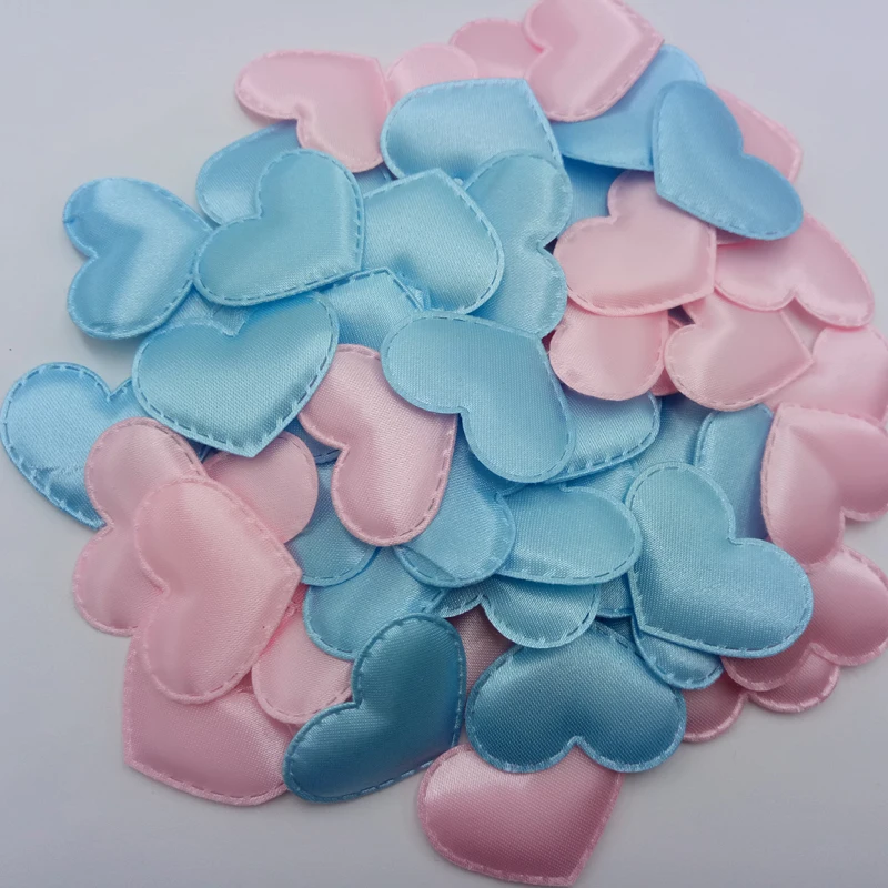 

Free shipping 100pcs Padded Satin Heart Appliques