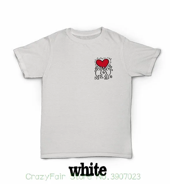 

Keith Haring Heart T Shirt - New York City Pop Street Art Valentine's Day Men T Shirt black Round Neck