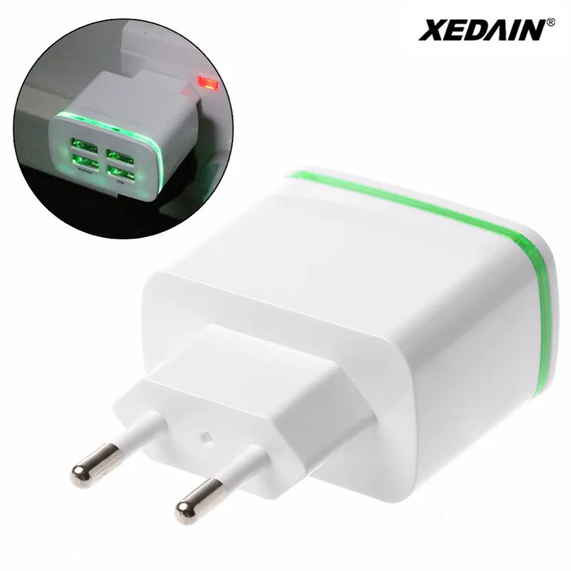 XEDAIN, 4 usb порта, зарядное устройство для телефона, 5 В, 4 а, зарядное устройство с европейской вилкой, дорожное настенное зарядное устройство, адаптер, светодиодный светильник, зарядка для мобильного планшета, Mp3