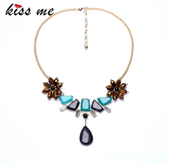 

New Styles 2017 Fashion Jewelry Blue Water Drop Pendant Bubble Necklace
