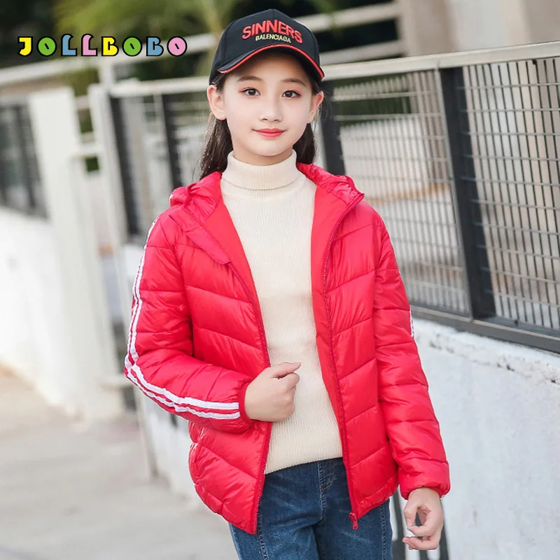 

Children Winter Jacket Coat for Boys Girls 4-12Y Fashion Two Stripes Down Hooded Jackets Long Sleeve Warm Kids Parka Outerwear