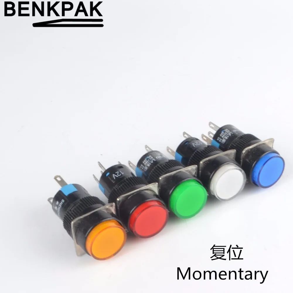 

LED 5v 12V 24v 220V 16mm Momentary push button with lamp ,5pins