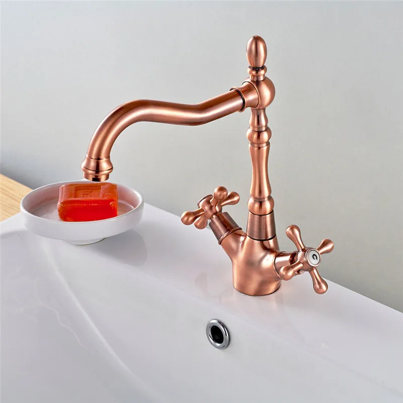 

Basin Faucets Rose gold/Gold Brass Bathroom Sink Faucet 360 Degree Swivel Spout Double Cross Handle Bath kitchen Mixer Taps