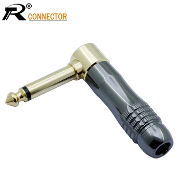 

100pcs Microphone plug Right Angle 6.35 Mono Male Assembly 6.35mm mono Connector Smoothly Gunmetal plating Audio Plug Connector
