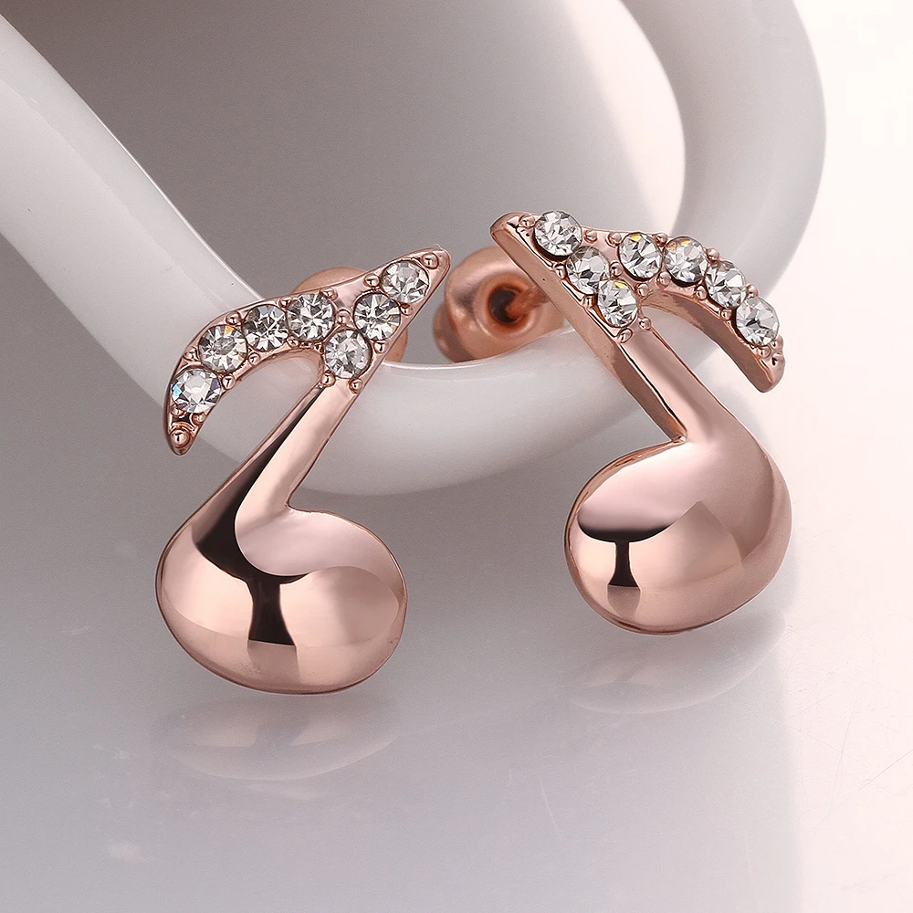 CHUKUI Rose Gold Rhinestone Music Note Stud Earrings For Women Girl Gift Aretes De Mujer Modernos 2018 (2)