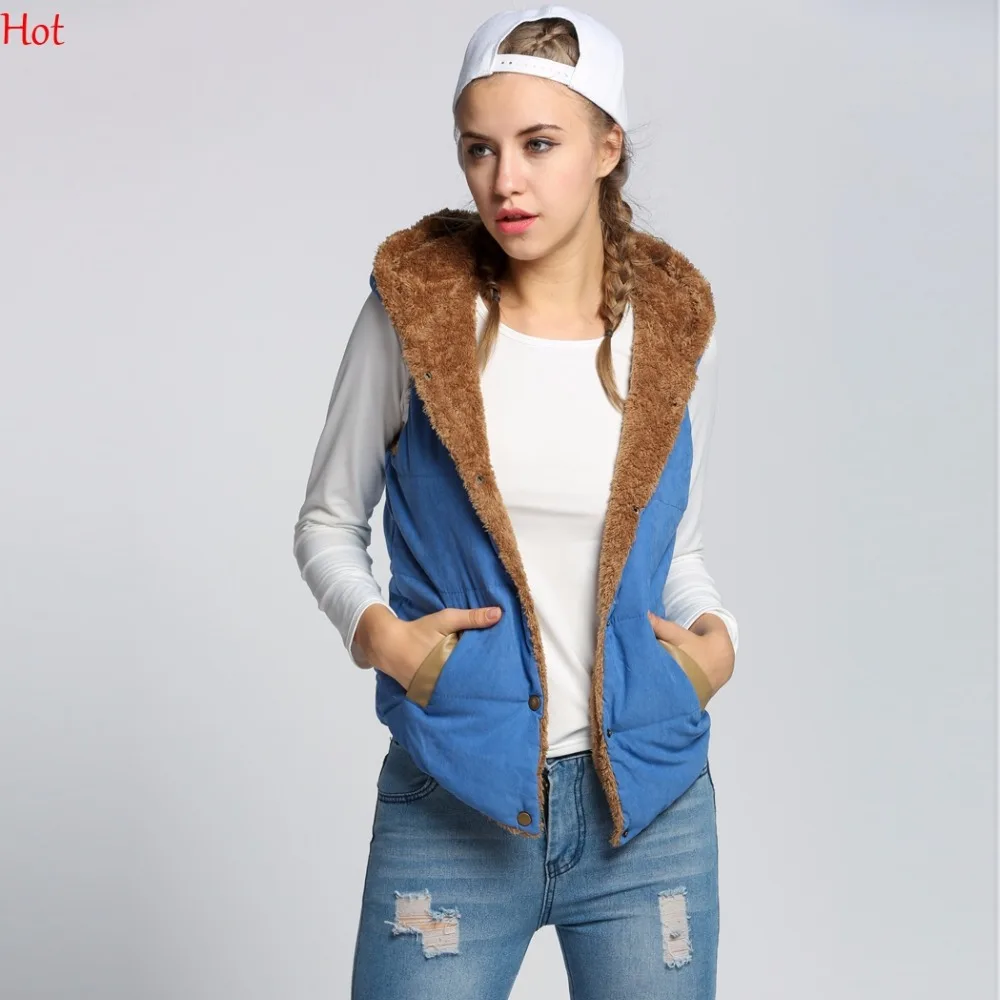 Hot 2017 Women Winter Vests Slim Fleece Warm Waistcoat Cotton Down Hooded Vest Plus Size Gilets