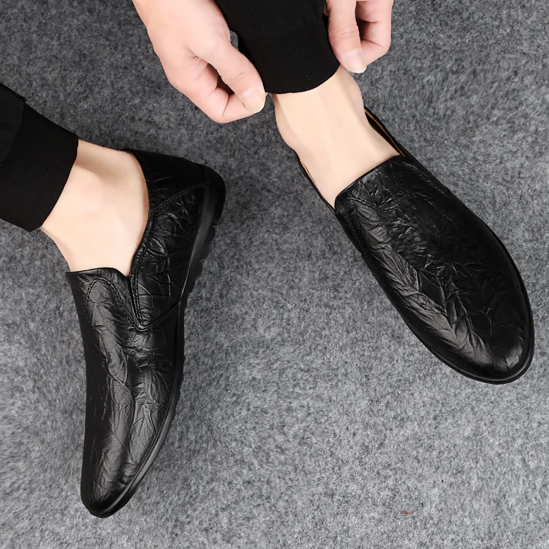 

2019 Fashion Driving Shoes Loafers Men Leather Shoes Summer Casual Breathable Business Peas Shoes Zapatillas Hombre HC-030