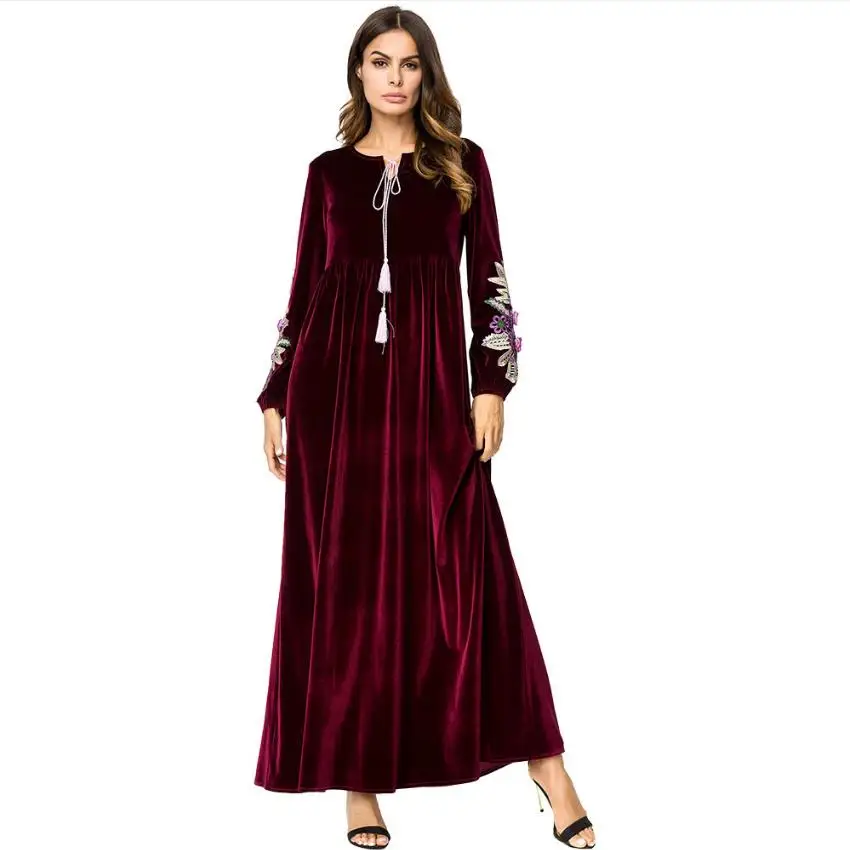 2020 Adult Casual flowers embroidery Robe Musulmane Turkish Dubai Fashion Abaya Muslim Dress Robes Arab Worship Service Wq940 |