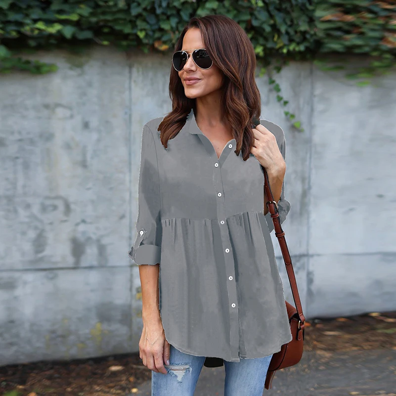 Acheter Nouveau Blouses Mousseline De Soie Femmes Shirts En Vrac Solides T shirts Streetwear Doux Casual T shirts De Grande Taille Cardigan Blusas Mujer De Moda