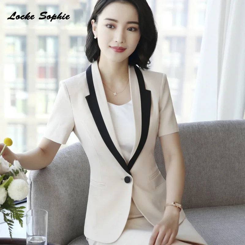 1pcs Women's Plus size Blazers coats 2019 Summer cotton Splicing short sleeves Small Suits jackets ladies Skinny Blazers Suits