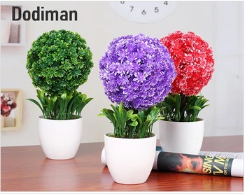 

Artificial plants Snowballs bonsai home decoration plastic green plants fake flowers set potted tabletop living room decoration
