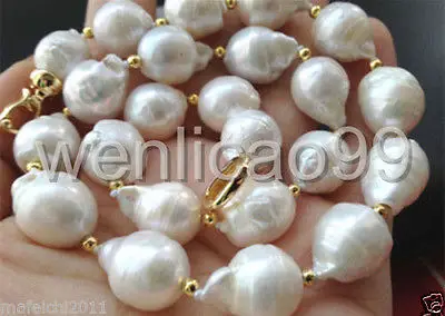 

Beautiful 13-18mm white baroque keshi reborn Freshwater pearl necklace 18
