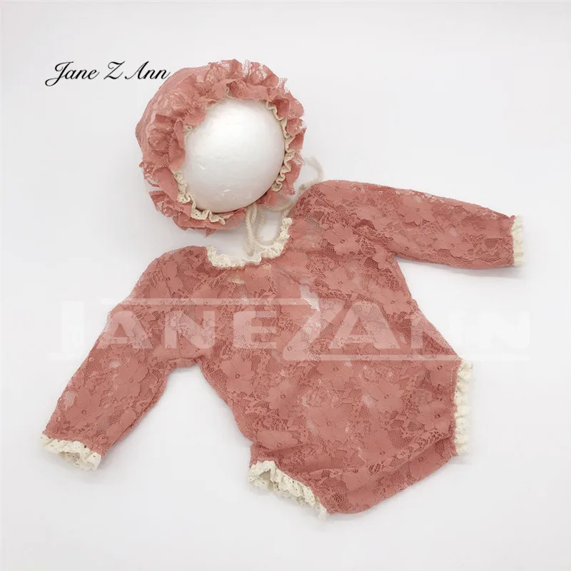 Jane Z Ann/Одежда для фотосъемки новорожденных; шапочка и Кружевное боди с длинными рукавами; Детские наряды для фотосессии; аксессуары для студии - Цвет: rubber pink