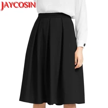 JAYCOSIN Для женщин высокой талией юбка-карандаш Flared плиссе миди ниже колена юбка с карманом юбки Для женщин s 0718