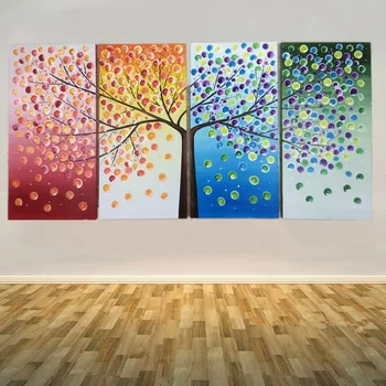 

High Quality Hand-painted Abstract Oil Painting on Canvas Color Trees Wall Paintings 4 Piece Pictures Arts Sets For Living Room