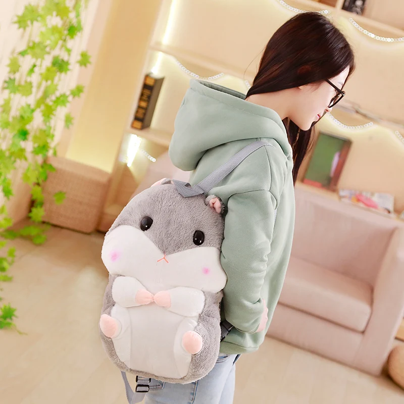 Japanese hamster plush backpack cute  plush hamster hand warm kids plush baby toy boys school bag gift for little girl friends candy crush friends backpack middle high college school student bookbag teens daypack travel