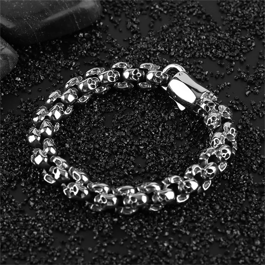 Hot Sale Rock Style Skull Cool Charm Bracelet Link Punk Men Jewelry Fashion Bangle Skeleton Stainless Steel Chain (10)