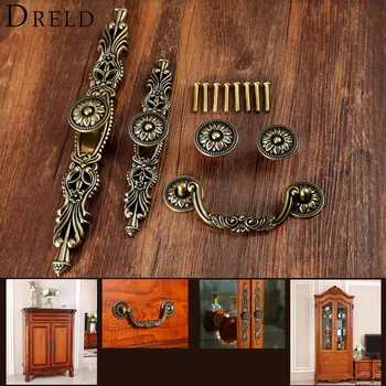 DRELD Antique Furniture Handle Vintage Cabinet Knobs and Handles Wardrobe Cupboard Drawer Kitchen Pull Knob Furniture Hareware