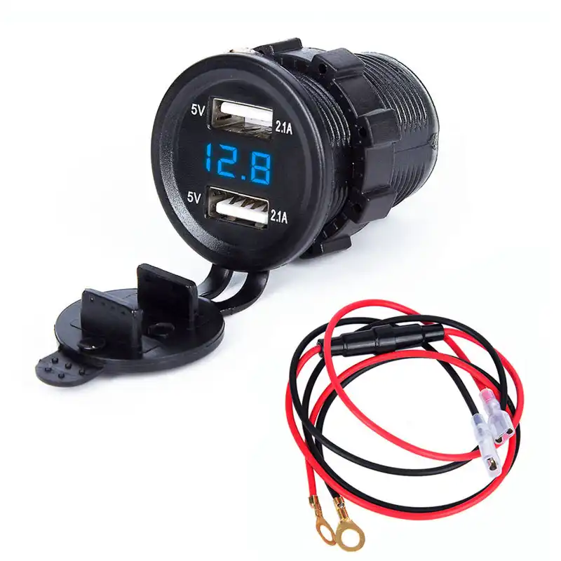 moto camion Doppia presa USB per auto 5V 4.8A Voltmetro digitale a colori Caricabatteria da auto 12V con interruttore ON//OFF per auto yacht