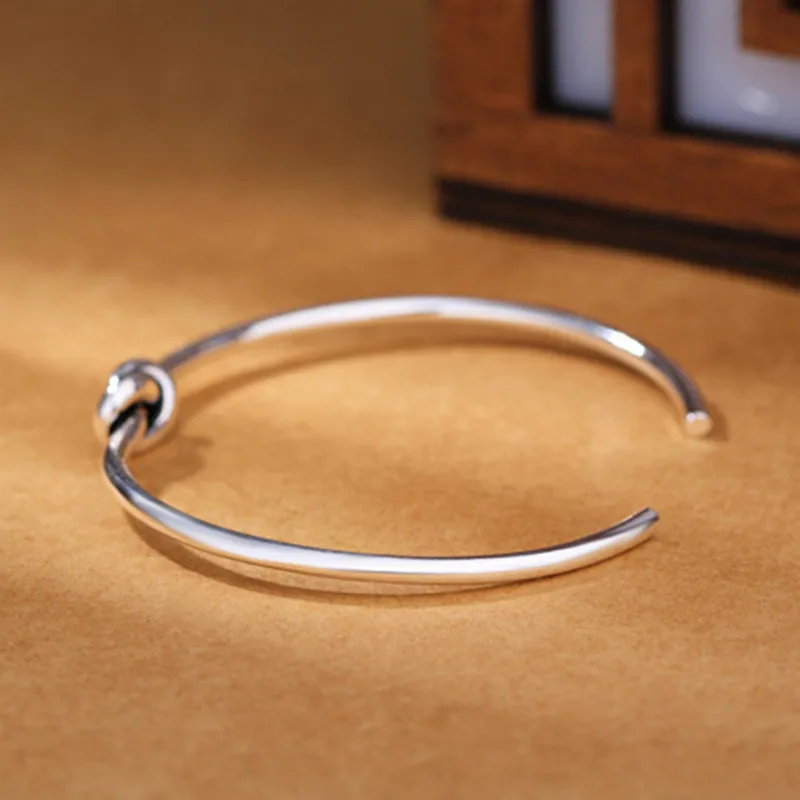 Ювелирные изделия из стерлингового серебра 925 пробы простой Узелок любви тонкий Открытый браслет женский высококачественный популярный браслет
