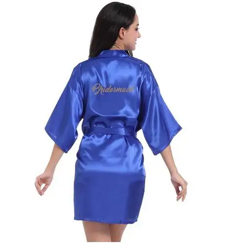 RB70 Sexy Bridal Party Robe Letter Bridesmaid on the Robe Back Women Short Satin Wedding Kimono Sleepwear Get Ready