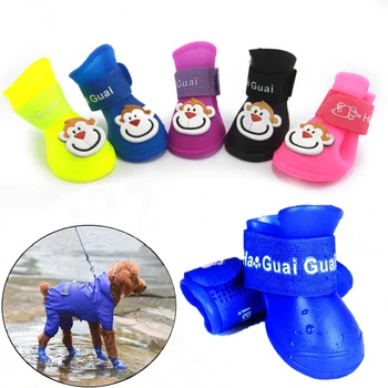 

4pcs Pet Dog Shoes Waterproof Anti-slip Rain Snow Boots Footwear Summer for Small Cat Puppy Pet Products