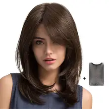 Lace Front Wigs Brown Natural Curly Synthetic Wig with L Part Gray Air Bangs Long Curly Wave Hair Wigs for Women Lace Front Wigs Brown Natural Curly Synthetic Wig with L Part Gray Air Bangs Long Curly Wave Hair Wigs for Women