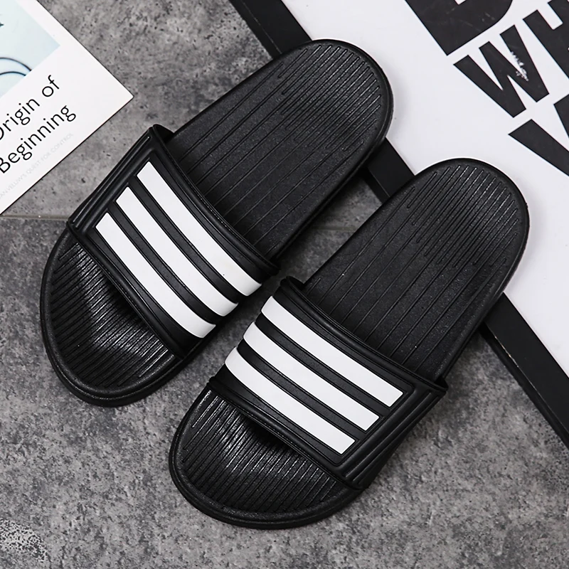 

Sorrynam Men Slides Slippers Casual Bathroom Sandals Unisex Indoor & Outdoor Slippers Soft Sole Couple Flip Flops Black White